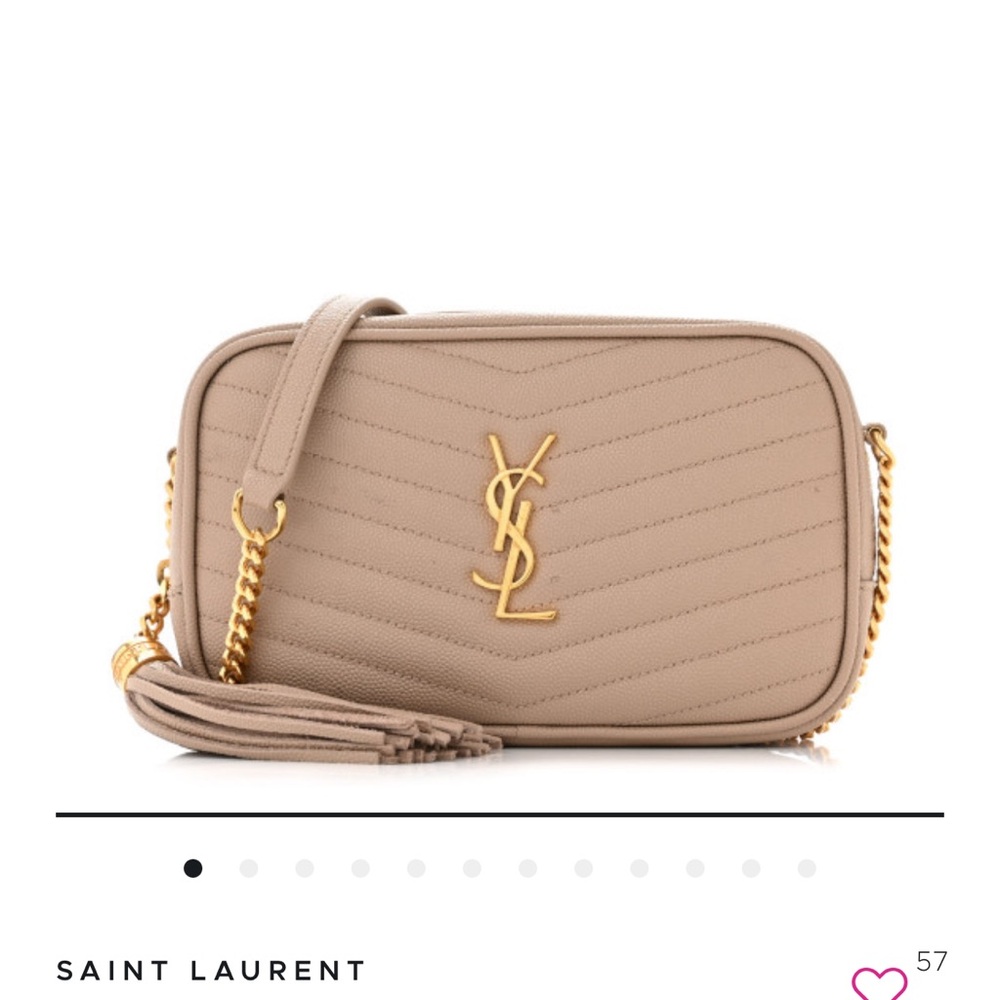 San Laurent Grain de Poudre Metalasse Mini Lou Camera Bag Dark Beige